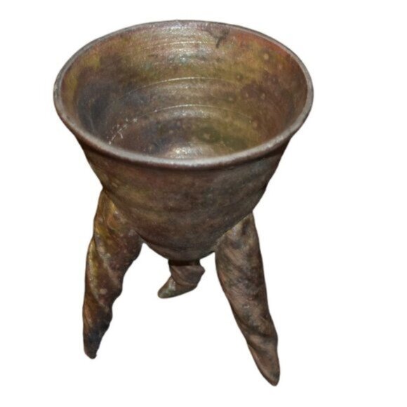 Pair Of Vintage Raku Pieces By Same Artist Vase 3 Legged Vessel Home Decor - Picture 3 of 9